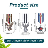 3Pcs 3 Style Eagle & Star Alloy Enamel Pendant Lapel Pin, Polyester Brooch Medal for Men, Mixed Color, 80~82mm, 1Pc/style