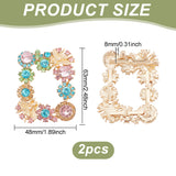 2Pcs Alloy Rhinestone Flower Shoe Decorations, Detachable Shoe Buckle Clips, Rectangle, 48x63x8mm