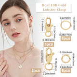 Rack Plating Brass Lobster Claw Clasps, with Brass & 304 Stainless Steel Open Jump Rings, Real 18K Gold Plated, Clasps: 8~10x4~5mm, 6pcs; Jump Rings: 6~7x0.7~1mm, 12pcs