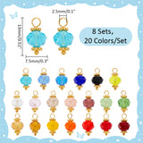 160Pcs 20 Color Glass Charms, with Golden Brass Loops, Faceted Bicone, Mixed Color, 13x7.5mm, Hole: 2.5mm, 8Pc/color