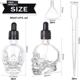 Empty Portable Glass Dropper Bottles, Fine Mist Atomizer, with Rubber Extrusion Head, PP Dust Cap and Plastic Funnel Hopper & Pipettes, Refillable Bottle, Skull, Clear, 66x47.5x109mm, Capacity: 50ml(1.69 fl. oz), 2pcs