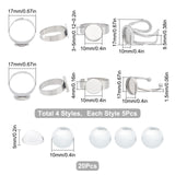 DIY Blank Half Round Dome Finger Ring Making Kit, Including Stainless Steel Adjustable & Cuff Ring Pad Ring Base Findings, Glass Cabochons, Stainless Steel Color, 40Pcs/box