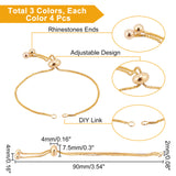 12Pcs 3 Colors Brass Box Chain Slider Bracelet Making, Mixed Color, 9x0.1cm, 4pcs/color