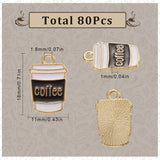 80Pcs Alloy Enamel Pendants, Light Gold, Coffee Cup with Word, Coconut Brown, 18x11x1mm, Hole: 1.8mm