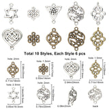 Tibetan Style Alloy Links Connectors, Mixed Shapes, Mixed Color, 60pcs/box