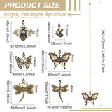 6Pcs 6 Style Insect Theme Tibetan Style Alloy Ceiling Fan Pull Chain Extenders, with Iron Ball Chain, Dragonfly/Butterfly/Bees, Antique Bronze, 342~370mm, 1pc/style