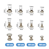 400 Sets 4 Styles Iron Rivets, Semi-Tublar Rivets, Collision Rivets, Platinum, 3~6x2~6mm, 100 sets/style