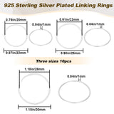 30Pcs 3 Styles Brass Linking Rings, Long-Lasting Plated, Round Ring, 925 Sterling Silver Plated, 22~30x1mm, Inner Diameter: 20~28mm, 10pcs/style