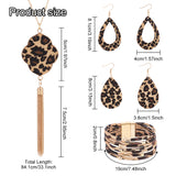 Leopard Print Teardrop Dangle Earrings & Multi-strand Bracelet & Tassel Pendant Necklace, Golden Alloy Jewelry for Women, Coffee, 32.60 inch(82.8cm), 7-1/2 inch(192mm), 80~81mm, Pin: 0.6mm