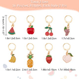 Alloy Enamel Fruit Charms Locking Stitch Markers, with Golden Tone 304 Stainless Steel Ring, Mixed Color, 3~4cm, 8 style, 2pcs/style, 16pcs/set