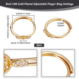 4Pcs Brass Adjustable Finger Ring Settings, For Half Drilled Beads, Flat Round, Real 18K Gold Plated, US Size 6 3/4(17.1mm), Pin: 0.6mm, Tray: 4.5mm