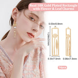 14Pcs Brass Pendants, Nickel Free, Rectangle with Flower & Leaf, Real 18K Gold Plated, 31x7.5x1.5mm, Hole: 0.8mm