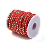 Golden Aluminum Studded Faux Suede Cord, Red, 5mm