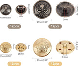 48Pcs 4 Style 1-Hole Metal Buttons, Flat Round, Antique Silver & Golden, 12pcs/style