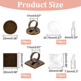 DIY Blank Dome Finger Ring Making Kit, Including Square & Flat Round Brass Ring Components, Glass Cabochons, Antique Bronze, 40Pcs/box