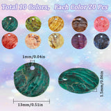 200Pcs 10 Colors Spray Painted Natural Akoya Shell Charms, Mother of Shell, Flat Round, Mixed Color, 13x1.5mm, Hole: 1mm, 20pcs/color