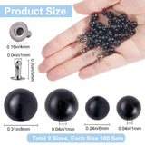 200 Sets 2 Style ABS Plastic Imitation Pearl Rivet Studs, with Iron Findings, Black, 6~8mm, Finding: 4x5mm, 100 sets/style