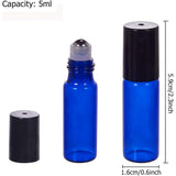Glass Essential Oil Empty Perfume Bottle, with Roller Ball and Plastic Caps, Sienna, 1.6x6cm, Capacity: 5ml