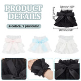 4 Pairs 4 Color Cute Bowknot Polyester Stretch Oversleeves, False Sleeves, Lace Cord Bracelets, Mixed Color, Inner Diameter: 1-1/2 inch(3.8cm), 1 pair/color