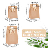 24Pcs 3 Styles Rectangle Kraft Paper Magic Tape Die Cut Gift Bags, Hole Handle Shopping Bag with Bowknot, Wheat, 6~9x12~16x16~26cm, 8pcs/style