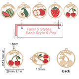 30Pcs 5 Style Alloy Enamel Pendants, Ring, Light Gold, Mixed Color, 31x28x1.5mm, Hole: 1.8mm, 6pcs/style