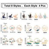 32Pcs 8 Style Alloy Enamel Pendants, Bird & Paper Crane & Flat Round & Ring, Mixed Color, 17~32x15~34x1.5~3mm, Hole: 1.5~1.8mm, 4pcs/style