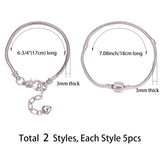 Brass European Style Bracelets Jewelry Making, with Snake Chains, Platinum, 6-3/4 inch(17cm), 7-1/8 inch(18cm), 6pcs/box