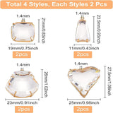 8Pcs 4 Style Transparent Glass Pendants, with Light Gold Tone Brass Findings, Long-Lasting Plated, Faceted, Heart & Rectangle & Trapezoid & Shell Shape, Clear, 21~27.5x11~25x6~9.5mm, Hole: 1~1.4mm, 2pcs/style