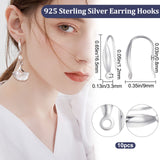 5 Pairs 925 Sterling Silver Earring Hooks, with Horizontal Loops, Teardrop, Stainless Steel Color, 15.5~16.5x9x3.3mm, Hole: 1.2mm, 20 Gauge, Pin: 0.8mm