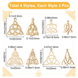 12Pcs 4 Style 304 Stainless Steel Pendants, Trinity Knot, Real 18K Gold Plated, 21~27x18.5~26x1.5~2.5mm, Hole: 1.4~2.5mm, 3pcs/style