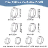 16Pcs 8 Size 316 Stainless Steel Grooved Finger Ring for Men Women, Stainless Steel Color, Inner Diameter: US Size 5 1/2~14(16.1~23mm), 2Pcs/size