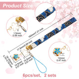 6Pcs Japanese Enamel Flower Brass Sakura Mobile Straps, with Polyester Cord for Mobile Phone Decoration, Mixed Color, 19cm, 6pcs/set