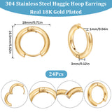 12 Pairs 202 Stainless Steel Huggie Hoop Earrings with 316 Surgical Stainless Steel Pins, Real 18K Gold Plated, 9 Gauge, 16.5x18x3mm, Pin: 1mm