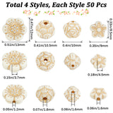 200Pcs 4 Styles Plating Acrylic Beads, Golden Metal Enlaced, Flower, Beige, 8.5~12x9~13x3.7~4.5mm, Hole: 1.2~1.8mm, 50pcs/style