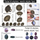 DIY Gemstone Finger Ring Making Kit, Including Bowknot & Oval & Flower Adjustable Alloy Ring Settings, Natural & Synthetic Mixed Stone Cabochons, 12Pcs/bag