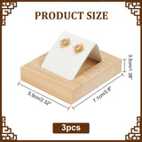 3Pcs Rectangle Wood Earring Display Stands, with Slanted Iron Coverd with PU Leather Holder for Single Pair Earring Showing, White, 5.9x7.1x3.5cm, Hole: 1mm