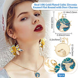 6Pcs Rack Plating Brass Micro Pave Cubic Zirconia Pendants, Cadmium Free & Lead Free & Nickle Free, with Enamel and Jump Ring, Real 18K Gold Plated, Flat Round with Deer, Blue, 25.5x21x3mm, Jump Ring: 5x0.6mm, Inner Diameter: 3.5mm