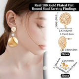20Pcs Brass Stud Earring Findings, with Vertical Loops and 20Pcs Ear Nuts, Flat Round, Real 18K Gold Plated, 15x12mm, Hole: 1.5mm, Pin: 0.8mm