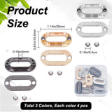 12Pcs 3 Colors Alloy Eyelet Grommets for Bag, Screw-in Style, Oval, Bag Loop Handle Connector Rings, Purse Accessories, Mixed Color, 1.55x2.9x0.5cm, Hole: 6x19mm, 4pcs/color