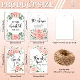 120Pcs 4 Styles Flower Paper Thank You Gift Tags, Hange Tags, For Arts and Crafts, with 30M Jute Twine, Rectangle, Flower, 7.7x5.1cm, Hole: 5mm, 30pcs/style