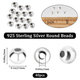 40Pcs 925 Sterling Silver Beads, Round, Silver, 2.5x2mm, Hole: 1mm