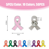 50Pcs 10 Colors Ribbon Enamel Pins, Platinum Tone Alloy Brooches for Backpack Clothes, Mixed Color, 25.5~26x20.5~21x1.5mm, 5pcs/color