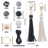 DIY Keychain Making Kit, Including Polygon & Round Silicone & Unfinished Wood Beads, PU Leather Tassel Pendants, Iron Split Key Rings, Black, 45Pcs/bag