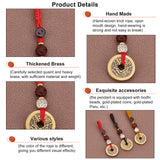 3Pcs 3 Style Brass Lucky Coins Five Emperor Money Feng Shui Coins Pendant, with Bodhi Beads, for KeyChain and Car Good Luck Decor, Mixed Color, 108~115mm, 1pc/color