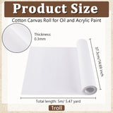 Cotton Canvas Roll for Oil and Acrylic Paint, White, 37.3x0.03cm, 5m/roll