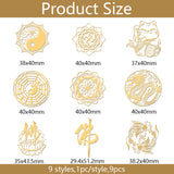 Nickel Decoration Stickers, Metal Resin Filler, Epoxy Resin & UV Resin Craft Filling Material, Golden, Oriental Theme, Mixed Shapes, 40x40mm, 9 style, 1pc/style, 9pcs/set