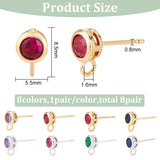 8 Pairs 8 Color Brass Micro Pave Cubic Zirconia Stud Earring Findings, with Vertical Loops, Flat Round, Cadmium Free & Lead Free, Mixed Color, 8.5x5.5mm, Hole: 1.6mm, Pin: 0.8mm, 1 Pair/color