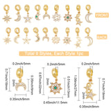 9Pcs 9 Style Brass Cubic Zirconia European Dangle Charms, Largr Hole Pendants, Long-Lasting Plated, Moon and Star, Real 18K Gold Plated, 1pc/style