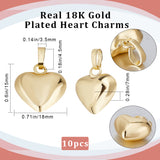 10Pcs Eco-Friendly Rack Plating Brass Pendants, Long-Lasting Plated, Lead Free & Cadmium Free, Heart Charm, Real 18K Gold Plated, 18x15x7mm, Hole: 4.5x3.5mm