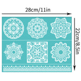 Self-Adhesive Silk Screen Printing Stencil, for Painting on Wood, DIY Decoration T-Shirt Fabric, Turquoise, Floral, 280x220mm